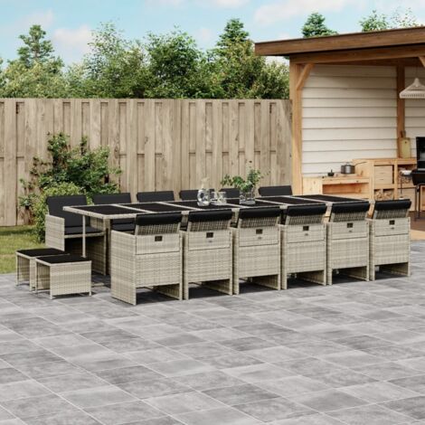 Ensemble à manger de jardin et coussins 17 pcs-Salon de jardin gris clair rotin 867623 (1/5)