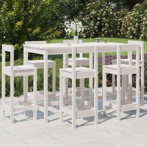 Ensemble de bar de jardin 7 pcs-Bar d'extérieur blanc bois de pin massif 620287 (1/5)