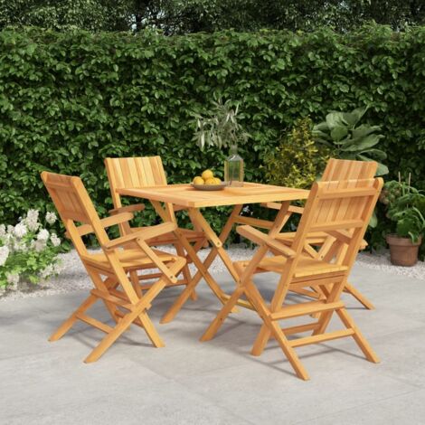 Ensemble à manger de jardin 5 pcs-Salon de jardin Bois de teck massif 300117 (1/5)