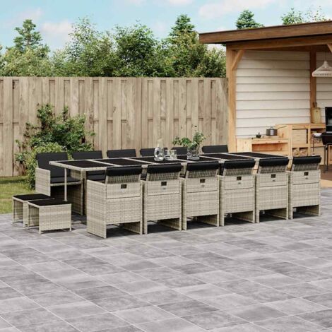 Ensemble à manger de jardin et coussins 17 pcs-Salon de jardin gris clair rotin 449520 (1/5)