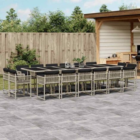 Ensemble à manger de jardin et coussins 17 pcs-Salon de jardin gris clair rotin 440067 (1/5)
