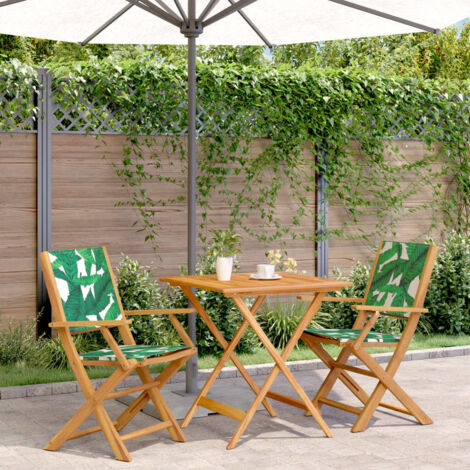 Ensemble de bistro 3 pcs-Salon de jardin bistro motif de feuilles tissu et bois massif 172112 (1/5)