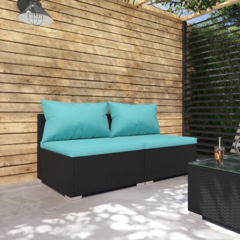Salon de jardin 2 pcs Ensemble Table et Chaise de Jardin - avec coussins Résine tressée Noir BV912392 - BonneVie (1/5)