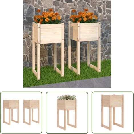 Lot de 2 Jardinières, Pots de Fleurs d'extérieur, 40x40x81 cm Bois massif de pin OIB4132E (1/5)