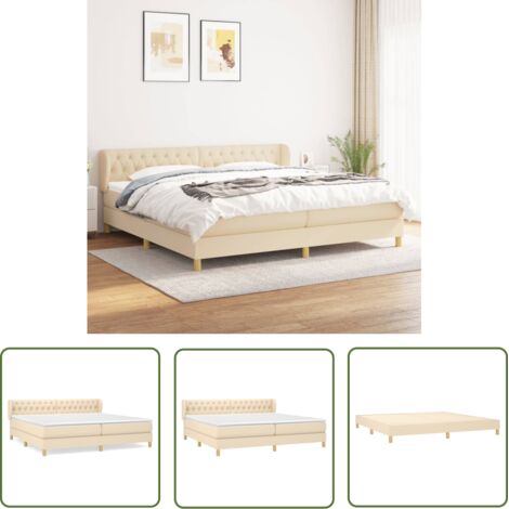 Lit à sommier tapissier avec matelas, Lit adulte pour 2 personnes Assemblage Facile, Crème 200x200 cm Tissu OIB4935E (1/5)