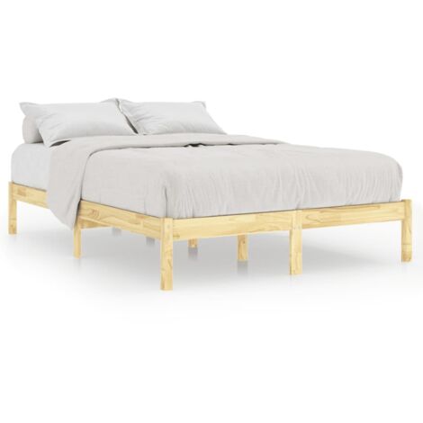 Lit adulte pour 2 personnes, Structure de lit, Assemblage Facile, Bois de pin massif 200x200 cm OIB8917E (1/5)