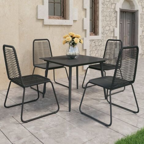 Salon de jardin 5 pcs Ensemble Table et Chaise de Jardin - Rotin PVC Noir BV648988 - BonneVie (1/5)