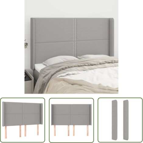 Tête de lit avec oreilles, Résistante et économique, Panneau de lit, Gris clair 147x16x118/128 cm Tissu OIB1951E (1/5)
