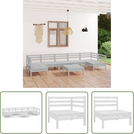 Salon de jardin 8 pcs Contemporain, Ensemble repas de jardin, Blanc Bois de pin massif OIB7775E (1/5)