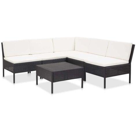 Salon de jardin 6 pcs Ensemble Table et Chaise de Jardin - avec coussins Résine tressée Noir BV295987 - BonneVie (1/5)