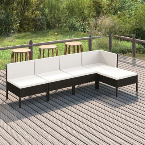 Salon de jardin 5 pcs Ensemble Table et Chaise de Jardin - avec coussins Résine tressée Noir BV130318 - BonneVie (1/5)
