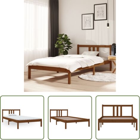 Lit adulte pour 1 personnes, Structure de lit, Assemblage Facile, Marron miel Bois massif 100x200 cm OIB7654E (1/5)