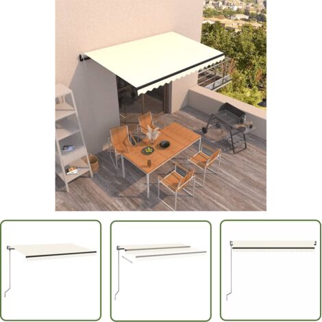 Auvent Marquise rétractable automatique, Store Banne pour Jardin Balcon Terrasse, 450x350 cm Crème OIB4428E (1/5)