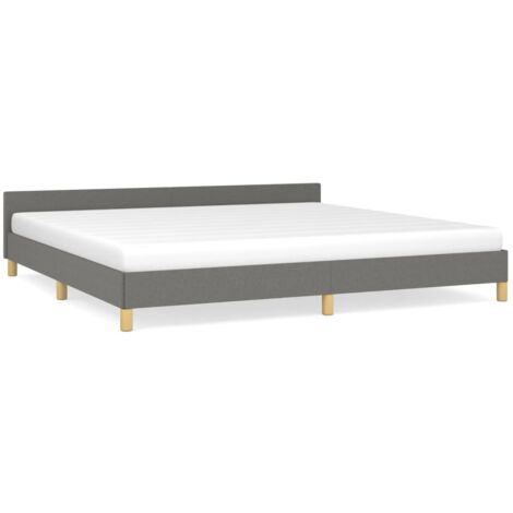 Lit adulte pour 2 personnes avec tête de lit, Structure de lit, Assemblage Facile, Gris foncé 200x200 cm Tissu OIB6616E (1/5)