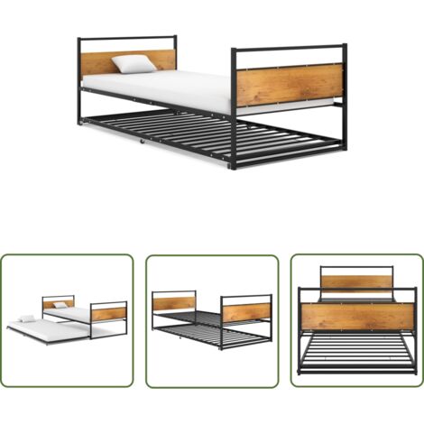 Lit adulte pour 1 personnes, Structure de lit, Assemblage Facile, extensible Noir Métal 90x200 cm OIB2613E (1/5)