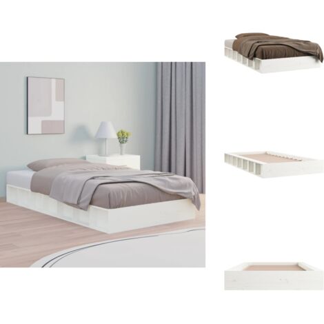 Lit adulte pour 2 personnes, Structure de lit, Assemblage Facile, Blanc 120x190 cm Petit double Bois massif OIB3002E (1/5)