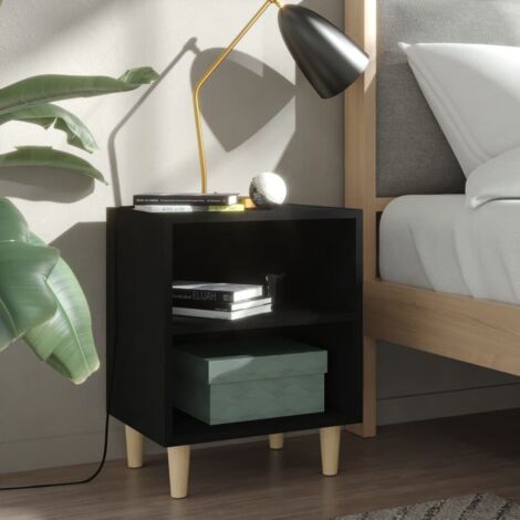 Table de Chevet, Table de nuit, pour Chambre Salon Couloir, avec pieds en bois massif Noir 40x30x50 cm OIB1115E (1/5)