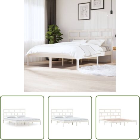 Lit adulte pour 2 personnes, Structure de lit, Assemblage Facile, Blanc Bois massif 180x200 cm Super King OIB5427E (1/5)