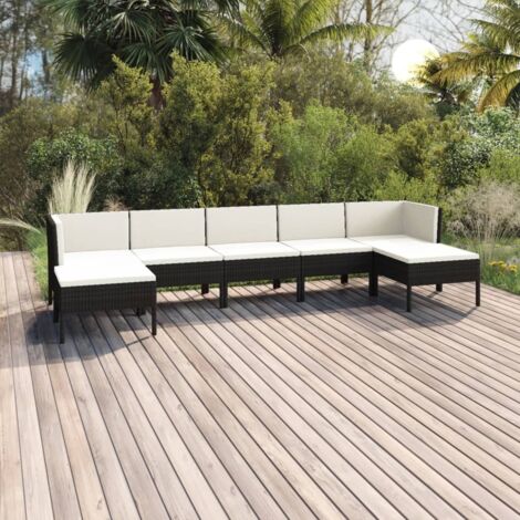 Salon de jardin 7 pcs Ensemble Table et Chaise de Jardin - avec coussins Résine tressée Noir BV463729 - BonneVie (1/5)
