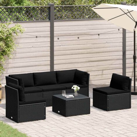 Salon de jardin 4 pcs Ensemble Table et Chaise de Jardin - avec coussins Résine tressée Noir BV370543 - BonneVie (1/5)