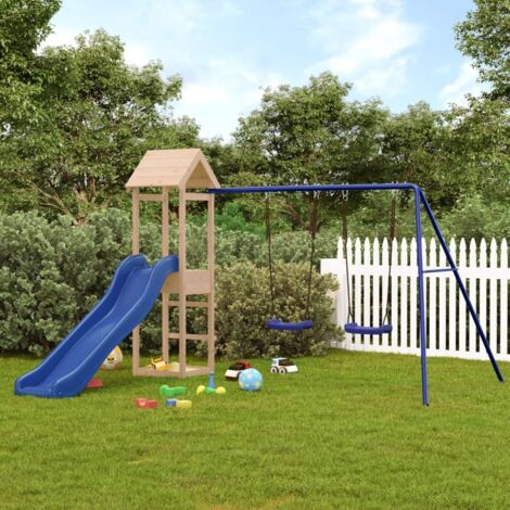 Aire de Jeux Maisonnette de jeu avec toboggan balançoires - Maison de jeu - bois massif de pin BV316047 - BonneVie (1/5)