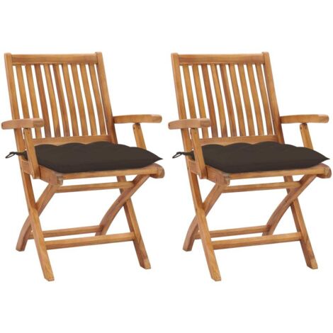 Lot de 2 Chaises de jardin et de camping, Chaises de relaxation, avec coussins taupe Bois de teck massif OIB3760E (1/5)