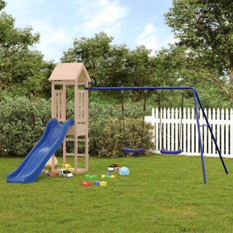 Aire de Jeux Maisonnette de jeu avec toboggan balançoires - Maison de jeu - bois massif de pin BV820510 - BonneVie (1/5)