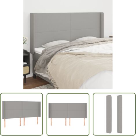 Tête de lit avec oreilles, Résistante et économique, Panneau de lit, Gris clair 203x16x118/128 cm Tissu OIB3450E (1/5)