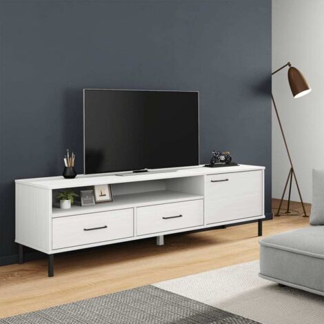 Meuble TV avec pieds en métal-Banc TV-Meuble Télé Blanc Bois de pin massif OSLO 350095 (1/5)