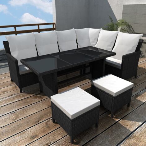 Salon de jardin 4 pcs Ensemble Table et Chaise de Jardin - avec coussins Résine tressée Noir BV544725 - BonneVie (1/5)