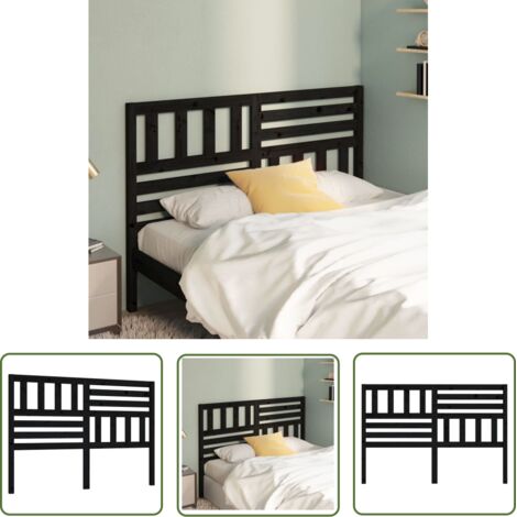 The Living Store Tête de lit Noir 126x4x100 cm Bois massif de pin - Tête De Lit - Meuble De Chambre - Tête De Lit En Bois - Tête De Lit Noire - Décoration Chambre (1/5)