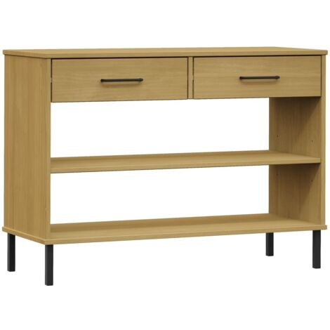 Armoire console Design moderne, Armoire Etagère de rangement, avec pieds en métal Marron Bois pin massif OSLO OIB2124E (1/5)