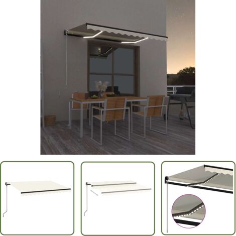 Auvent Marquise manuel rétractable avec LED, Store Banne pour Jardin Balcon Terrasse, 350x250 cm Crème OIB1734E (1/5)