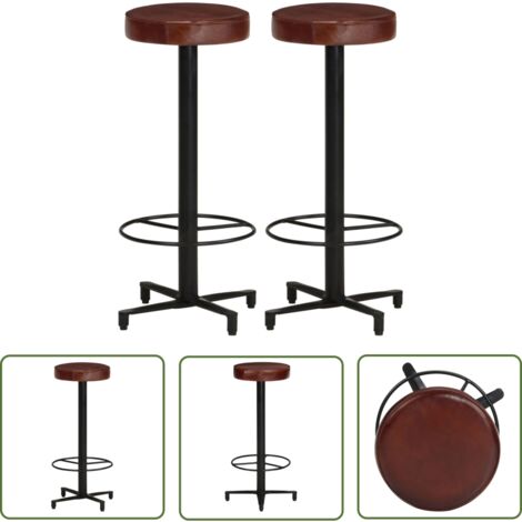 The Living Store Tabourets de bar lot de 2 76 cm cuir véritable - Tabouret De Bar - Tabouret De Comptoir - Chaise Haute - Mobilier De Cuisine - Cuir Véritable (1/5)