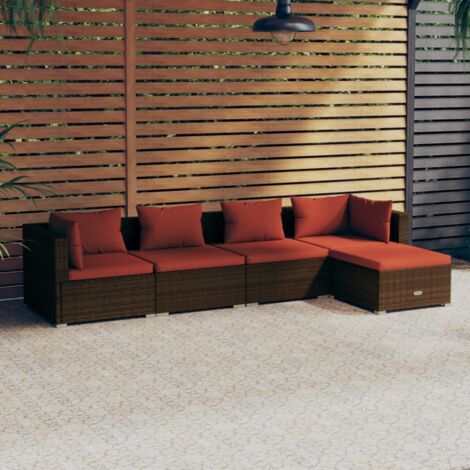 Salon de jardin 5 pcs Ensemble Table et Chaise de Jardin - avec coussins Résine tressée Marron BV967588 - BonneVie (1/5)