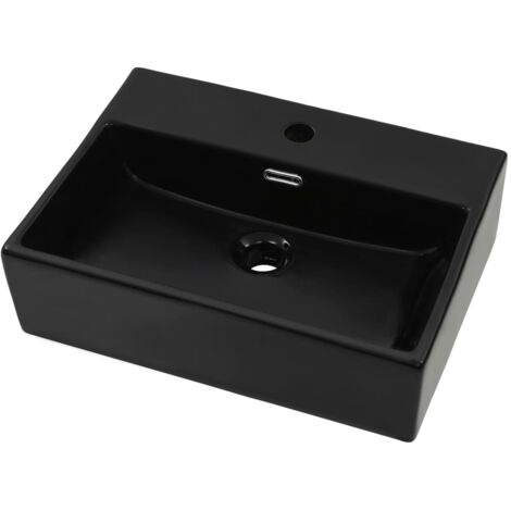 Lavabo vasque à poser Luxueux, avec trou de robinet Bac à laver, en céramique Noir 51,5x38,5x15 cm OIB1261E (1/5)