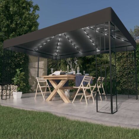 Tonnelle de Jardin Tente de réception - Rapide à Installer avec guirlande lumineuse à LED 3x4 m Anthracite BV654235 - BonneVie (1/5)