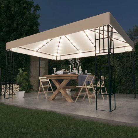 Tonnelle de Jardin Tente de réception - Rapide à Installer avec guirlande lumineuse à LED 3x4 m Crème BV291589 - BonneVie (1/5)