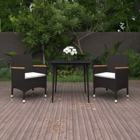 Ensemble Table et Chaise de Jardin 3 pcs - Ensemble à dîner de jardin coussins Résine tressée Verre BV269517 - BonneVie (1/5)