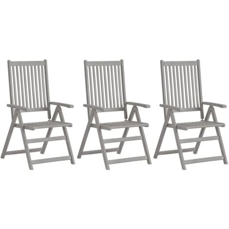 Lot de 3 Chaises de jardin et de camping inclinables, Chaises de relaxation, avec coussins Bois d'acacia OIB1582E (1/5)