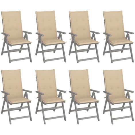 Lot de 8 Chaises de jardin et de camping inclinables, Chaises de relaxation, avec coussins Gris Acacia OIB8304E (1/5)