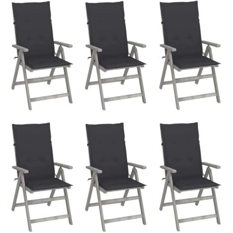 Lot de 6 Chaises de jardin et de camping inclinables, Chaises de relaxation, avec coussins Bois d'acacia OIB7583E (1/5)
