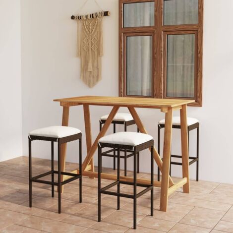 Ensemble Table de bar + 4 Chaises de bar de jardin avec coussins - Table Haute avec 4 Tabourets Marron BV522591 - BonneVie (1/5)
