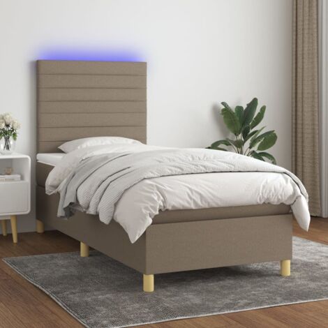 Sommier tapissier avec matelas et LED Lit adulte Contemporain Taupe 100x200 cm Tissu 17514 (1/5)
