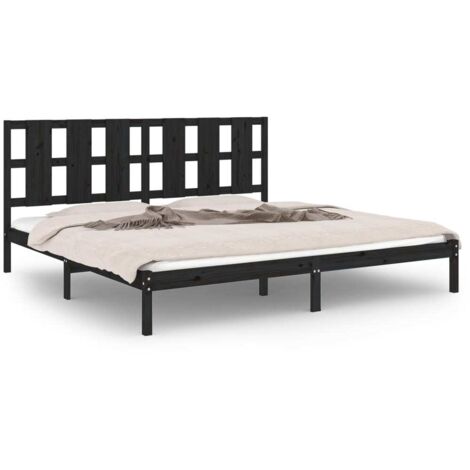 Lit adulte pour 2 personnes, Structure de lit, Assemblage Facile, Noir Bois de pin massif 200x200 cm OIB6615E (1/5)