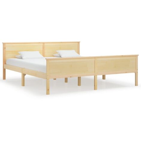 Lit adulte pour 2 personnes, Structure de lit, Assemblage Facile, Bois de pin massif 180x200 cm OIB8150E (1/5)