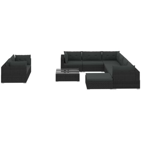 Salon de jardin 10 pcs Contemporain, Ensemble repas de jardin, avec coussins Résine tressée Noir OIB1667E (1/5)