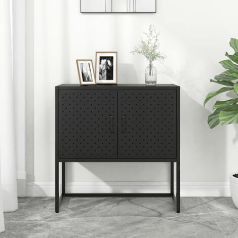 Buffet Commode Armoire Luxueux, pour Salon Chambre Entrée Cuisine, Noir 75x35x75 cm Acier OIB3312E (1/5)