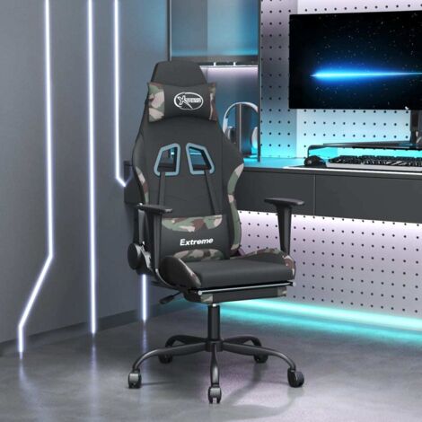 Fauteuil gamer Chaise de bureau - Fauteuil de jeu avec repose-pied Noir et camouflage Tissu BonneVie-70485 (1/5)