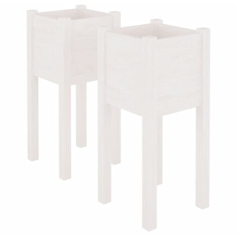 Lot de 2 Jardinières, Pots de Fleurs d'extérieur, Blanc 31x31x70 cm Bois de pin OIB5091E (1/5)